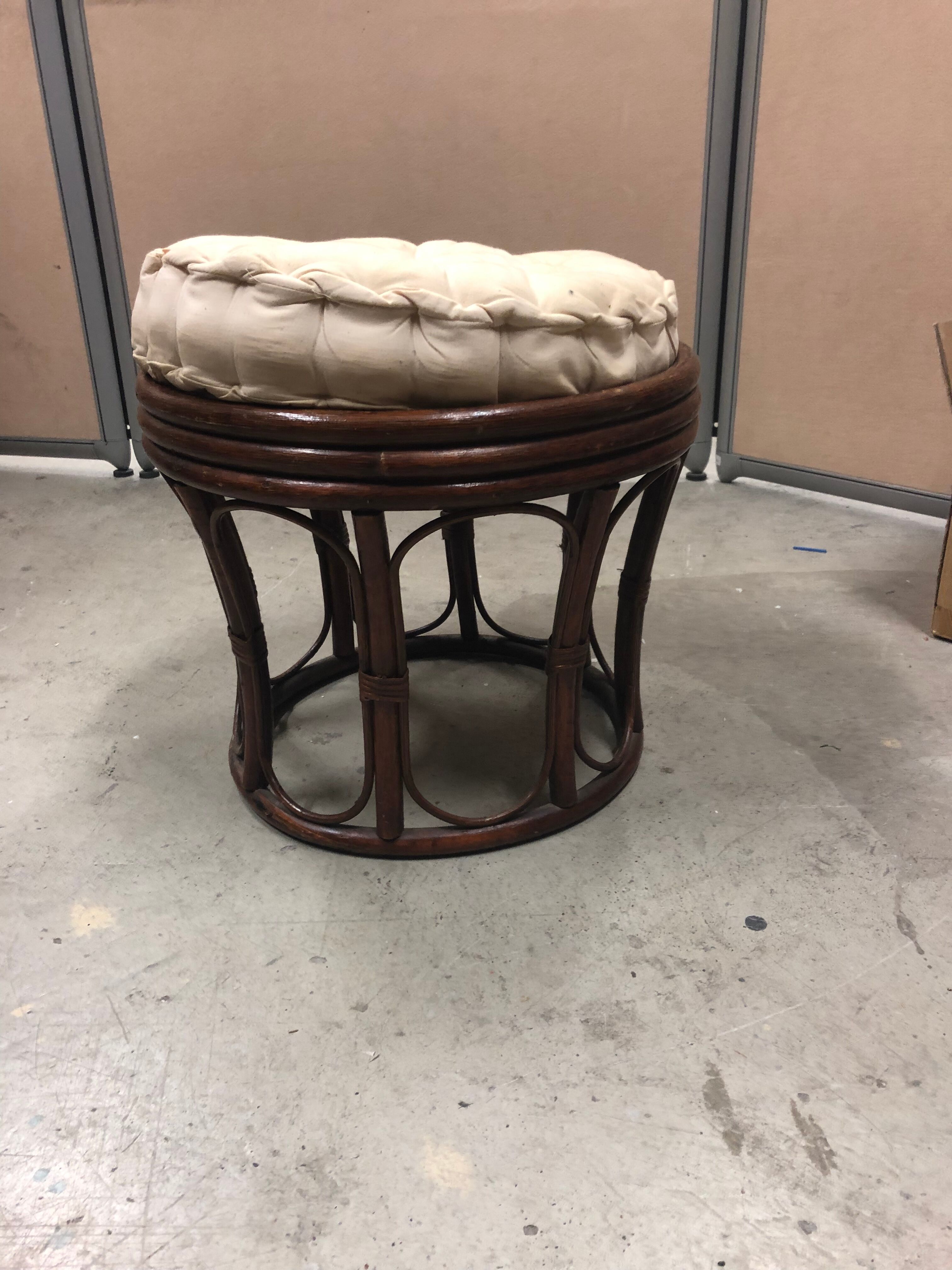 Pouf stool in rattan and bamboo vintage