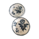 2 old flat plates decorated with dark blue roses in earthenware. Two different settings