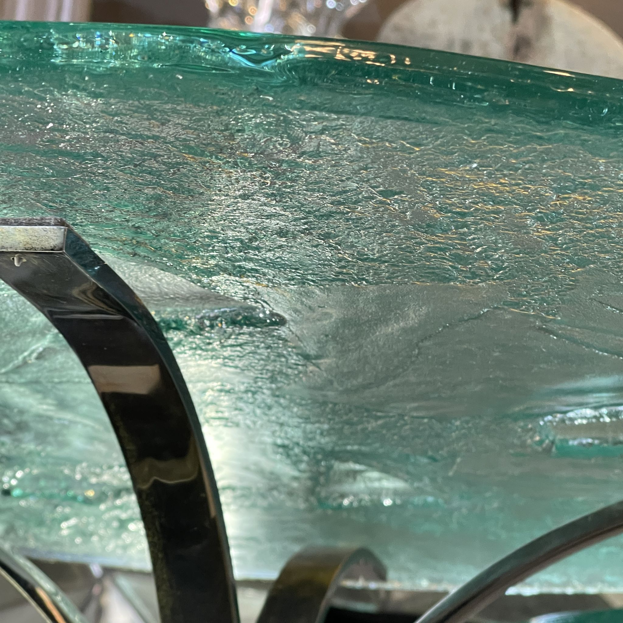 Pair of round coffee tables, glass, ca 1970
