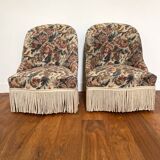 Pair of antique tapestry toad armchairs