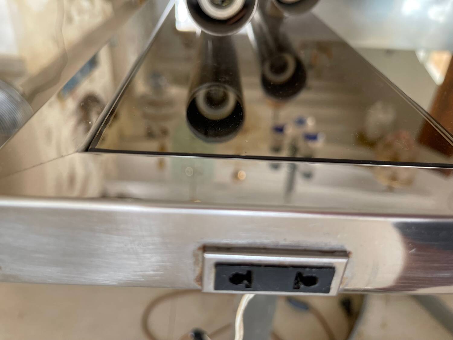 Veca glass chrome mirror and storage, spain 1970s