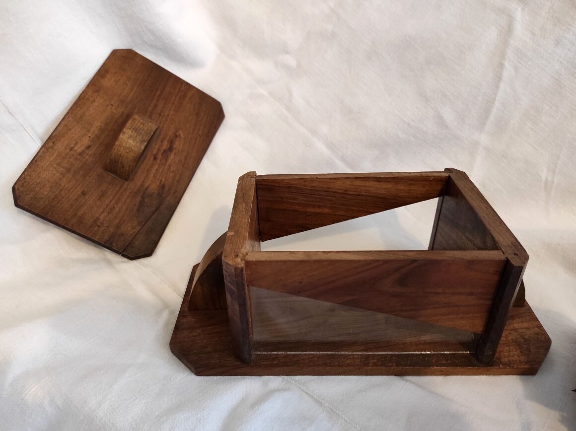 French Art Deco jewellery box handmade in wood and glass