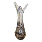 Vintage Murano glass vase, amber/white speckled finger vase