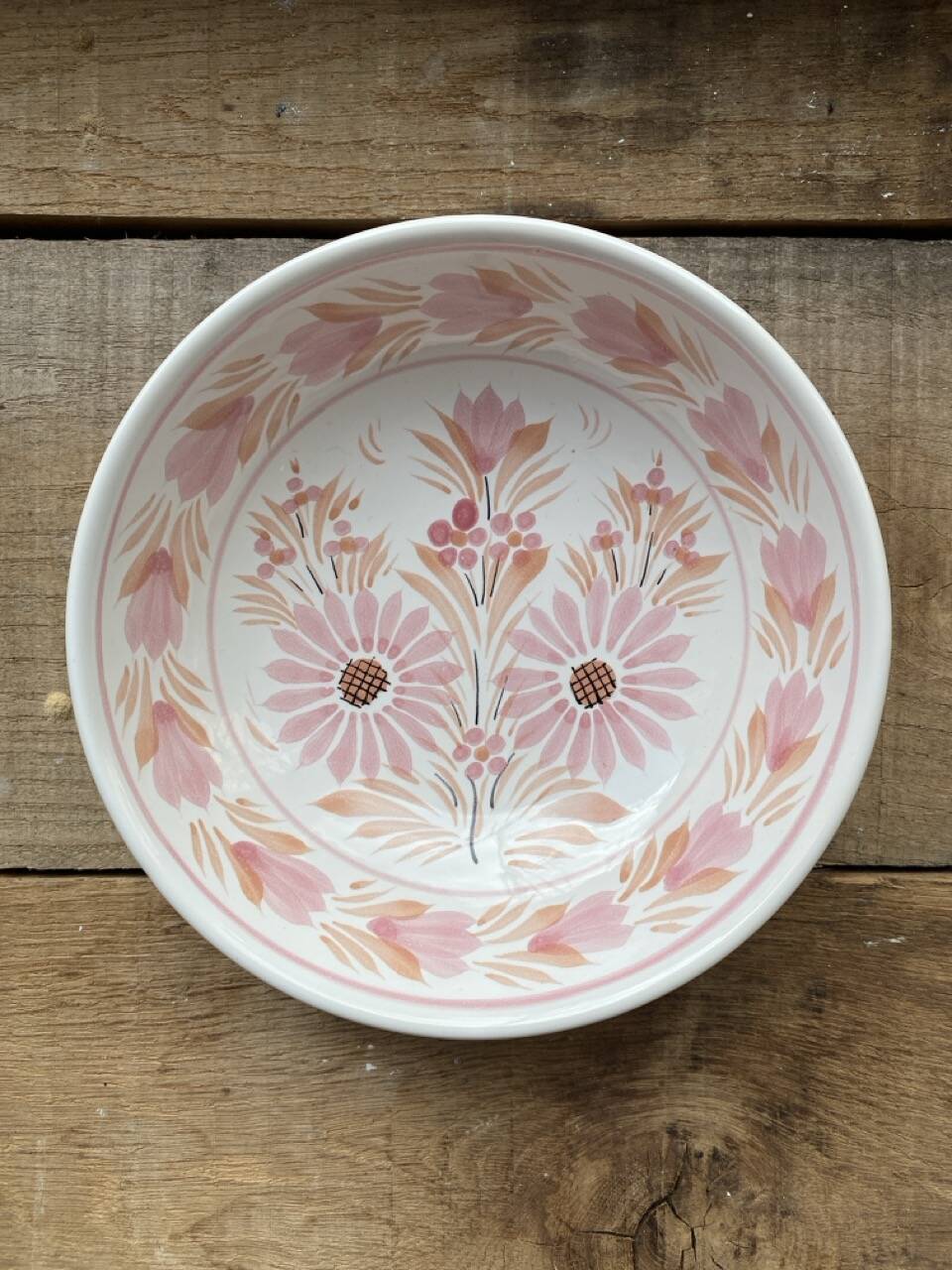 HB-Henriot earthenware bowl, pink floral decoration, France