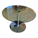 Table legs tulip in chromed metal and tempered glass top Italy stamped Calligaris