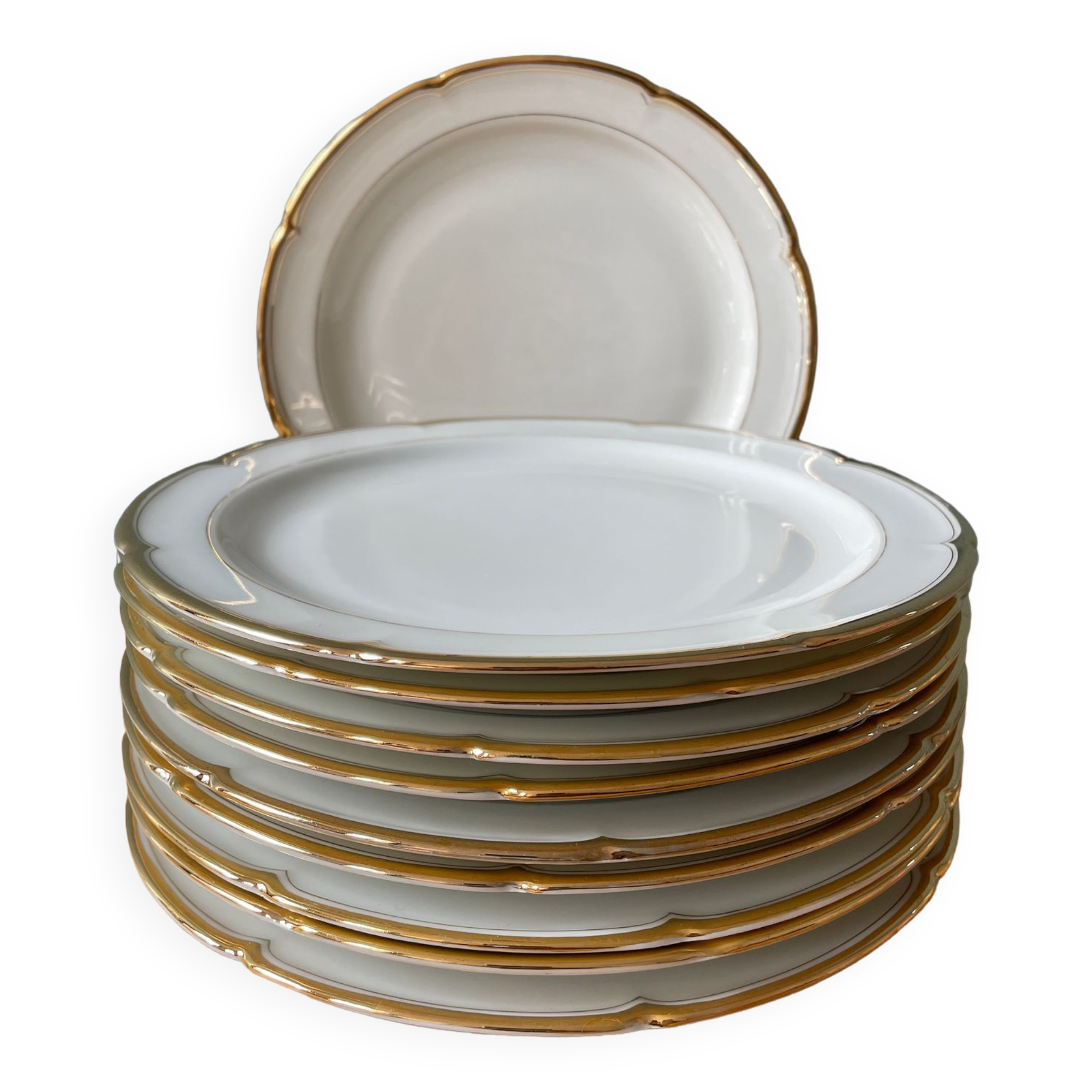 Series of 10 antique flat plates in Limoges porcelain