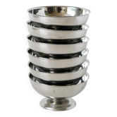 Lot de 6 coupes à glace en inox vintage, pieds bas, Design, 1970, 9 X 4.5 cm