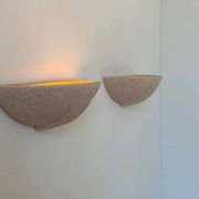 Pair of vintage plaster sconces, speckled pink, France 1970
