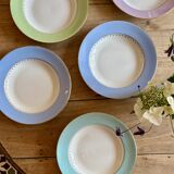 Set of 6 vintage soup plates, pastel colors and gold details