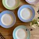 Set of 6 vintage soup plates, pastel colors and gold details