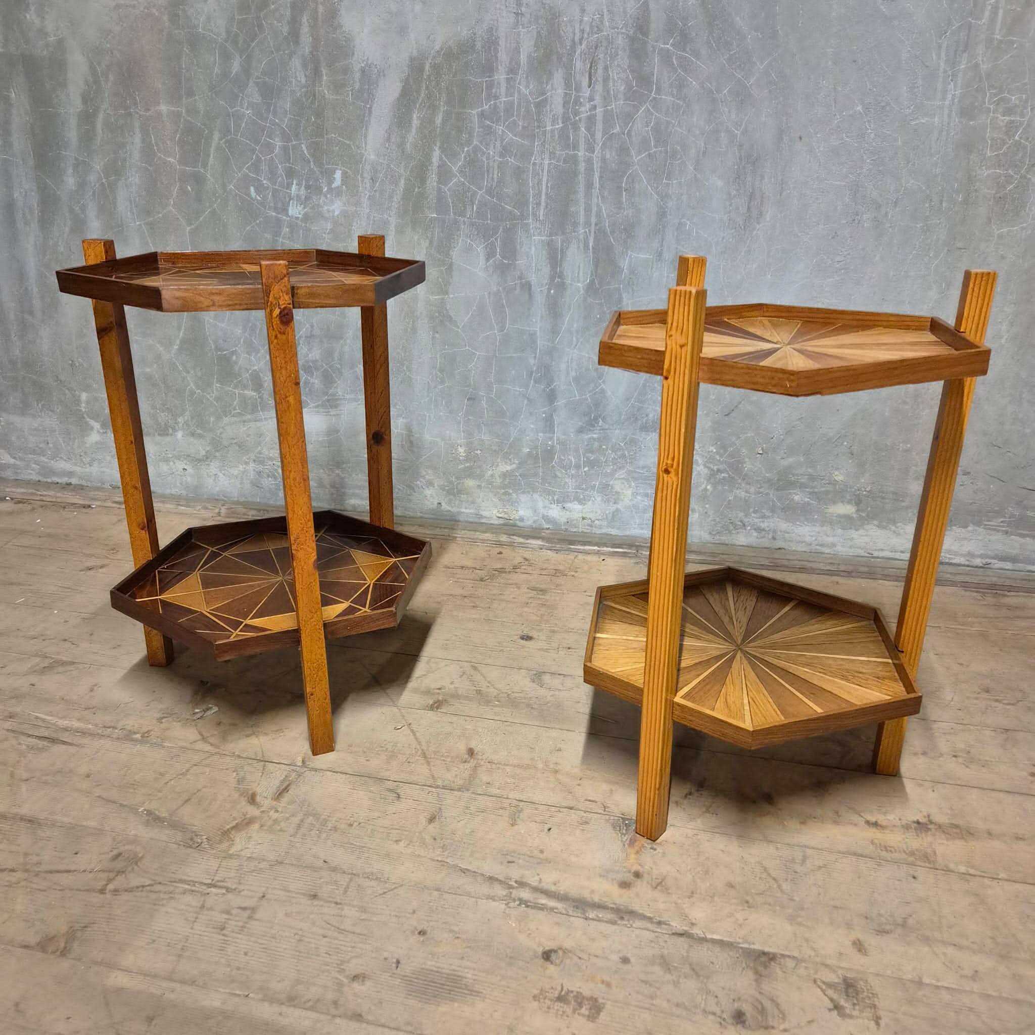 Mid-century marquetry two-tier stand, Czechoslovakia, 1960s–1970s