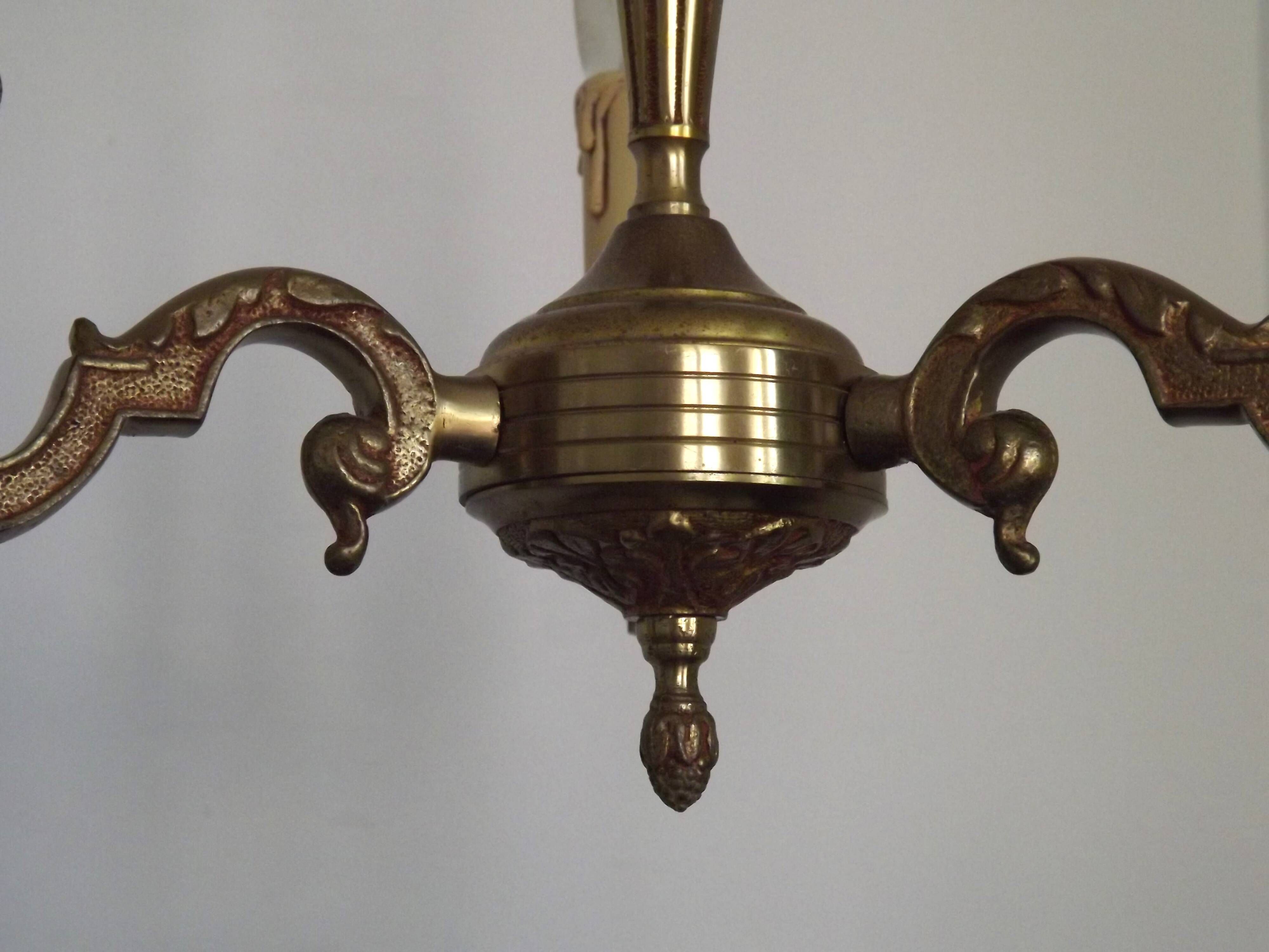 Petite Brass Vintage French Mid Century Traditional 3 Light Chandelier 5365