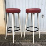 Pair of white and red 1950s bar stools