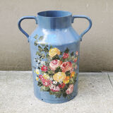 Old broc pot hand painted metal milk can