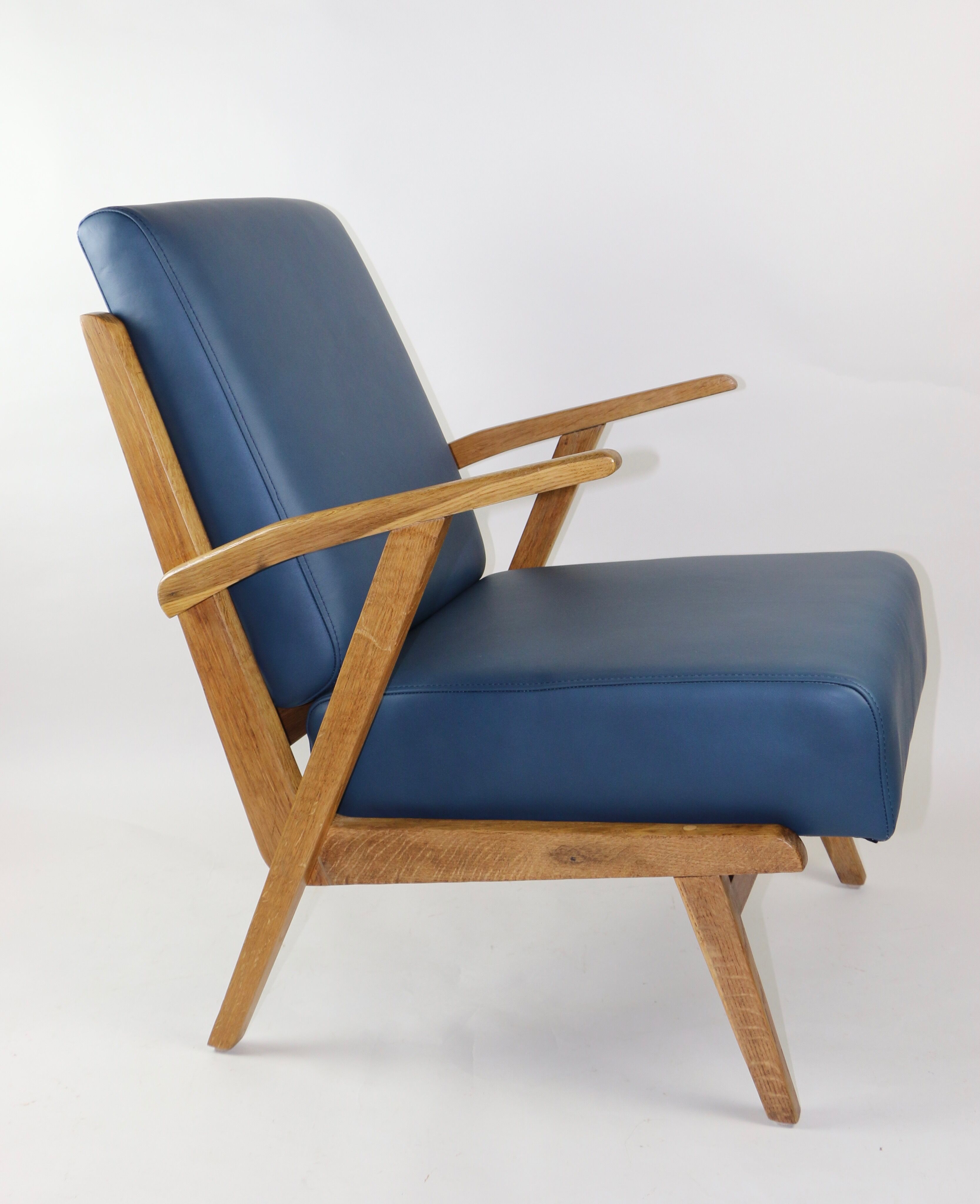 Fauteuil en cuir bleu des années 1970