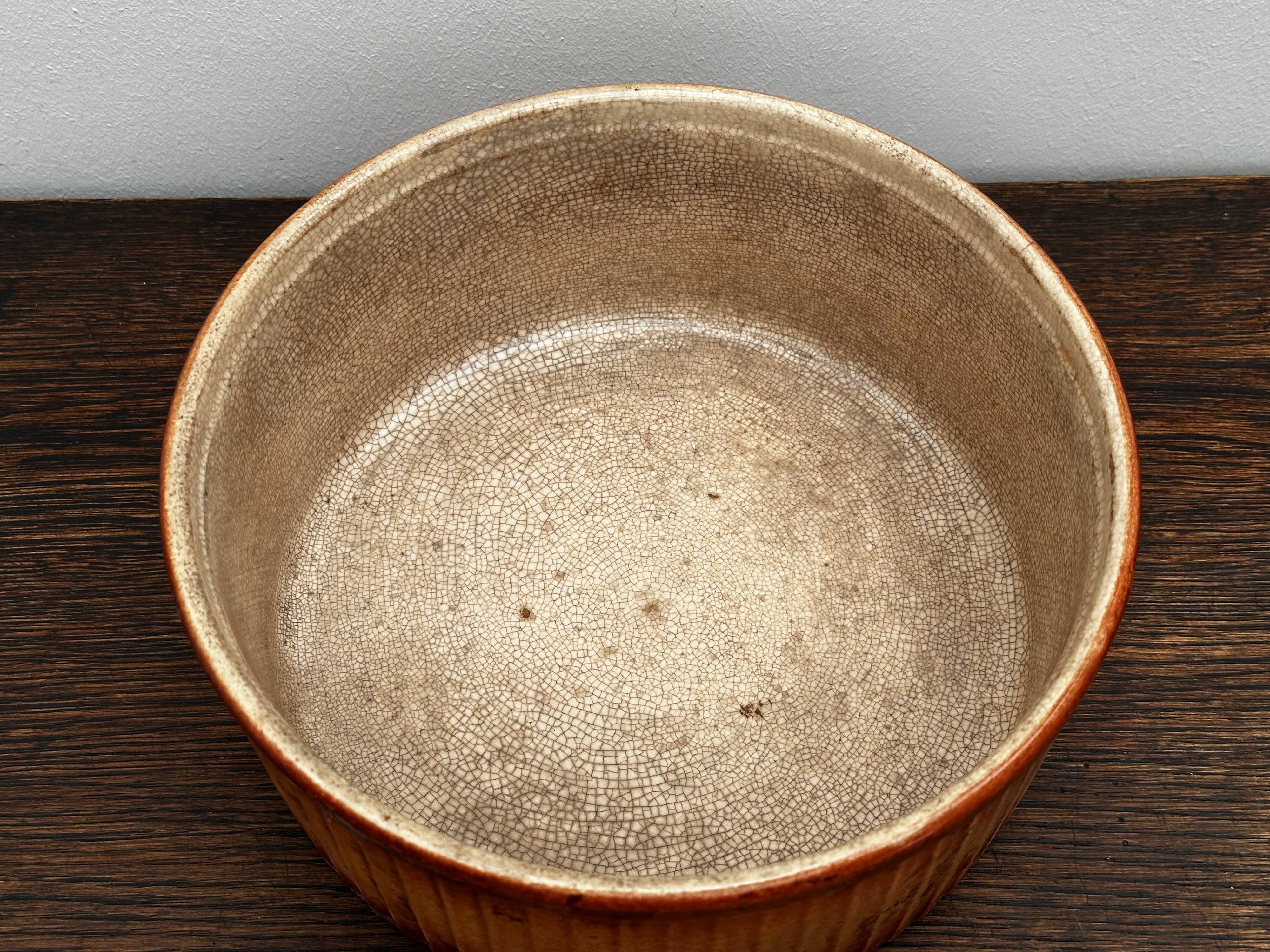 Flat Soufflé Mold in Stoneware, DUROFEU Brand, early 20th century
