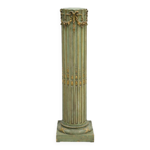 Colonne piédestal style Louis XVI vert olive