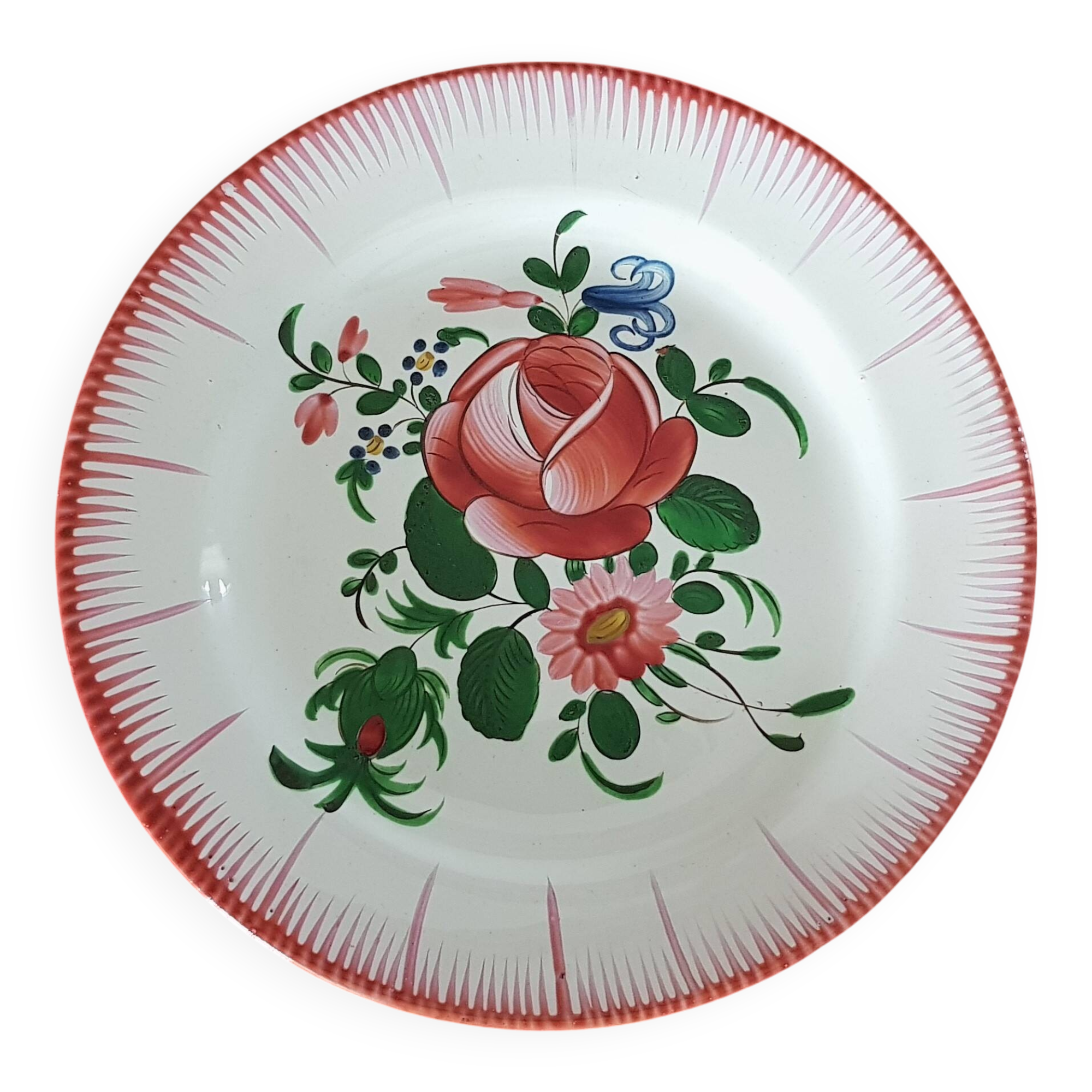 Set of 2 old eastern earthenware plates, floral motif