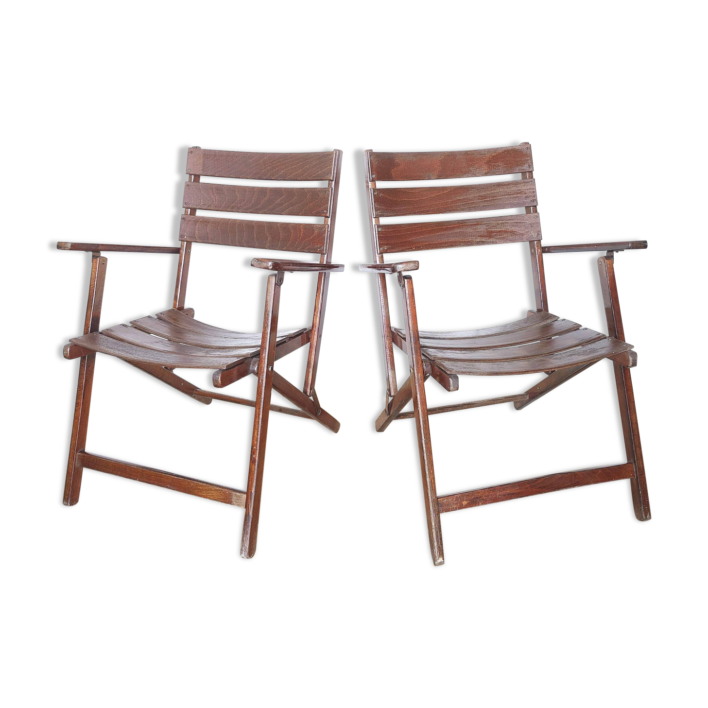 Pair of folding wooden armchairs