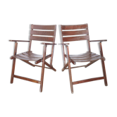 Pair of folding wooden armchairs
