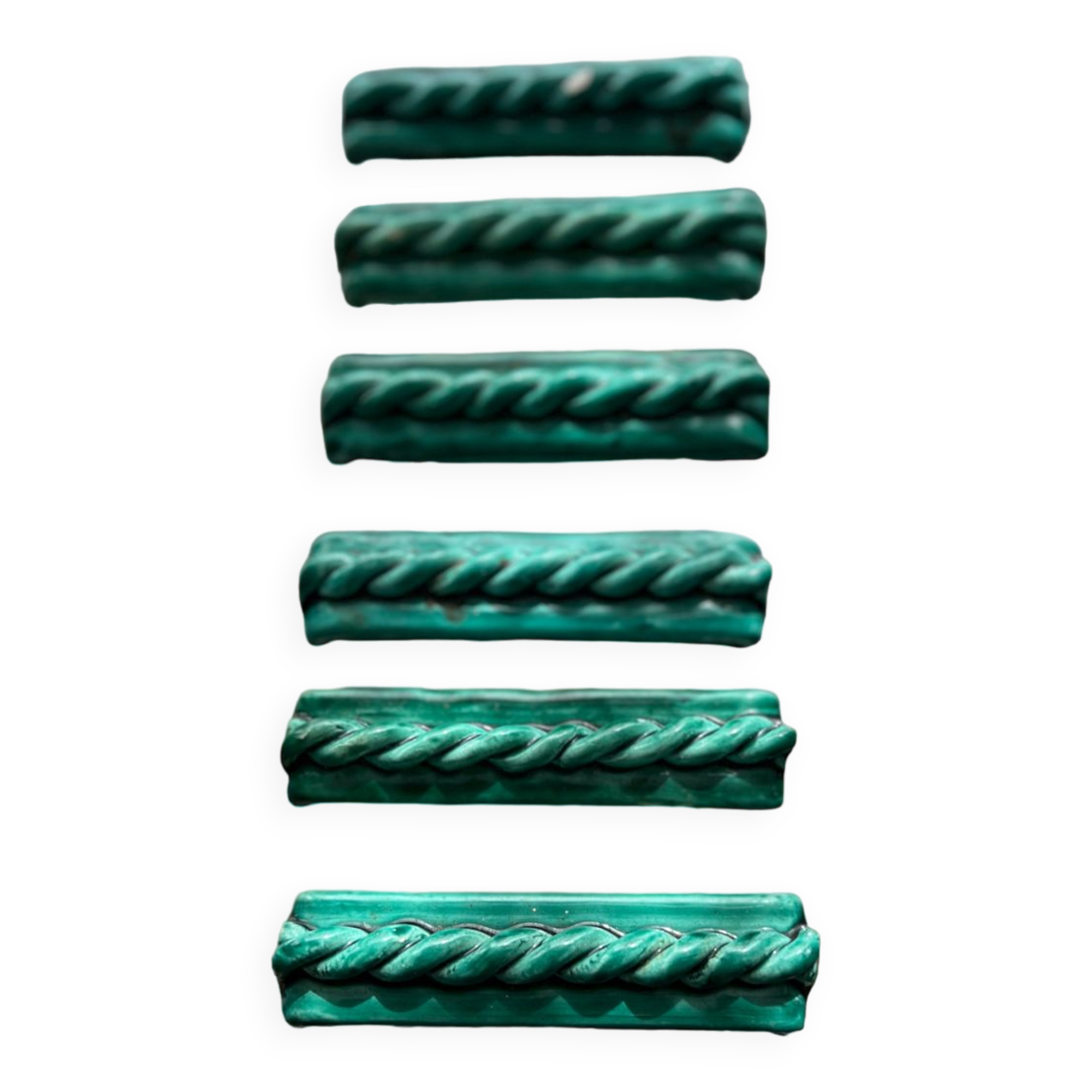 6 vintage green ceramic cupboard holders