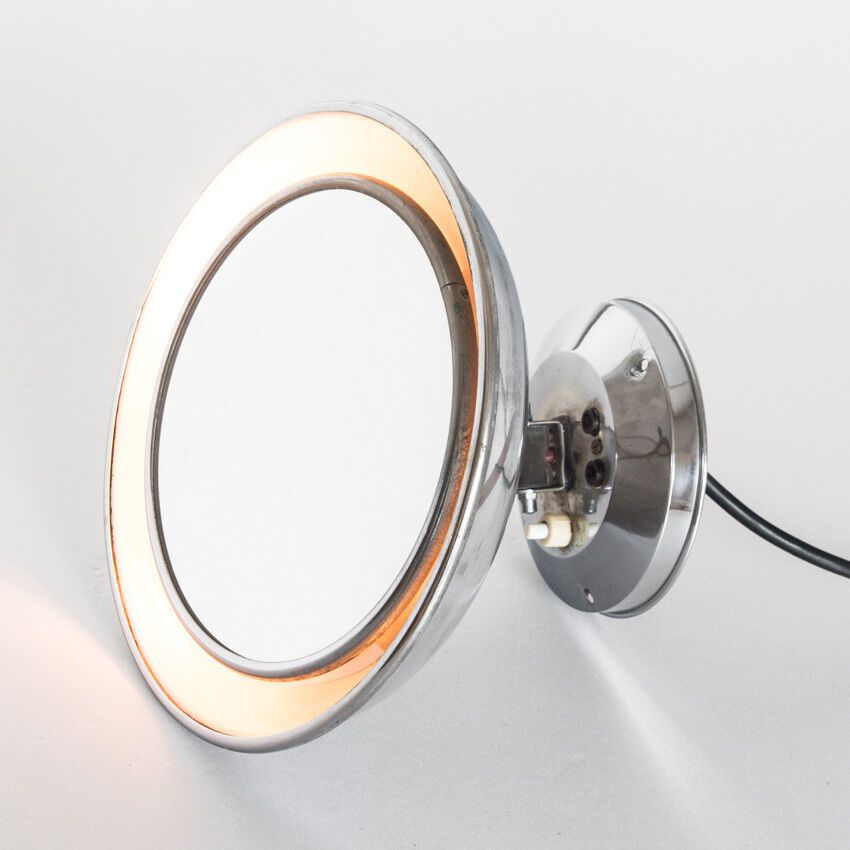 Vintage magnifying mirror with light and adjustable, France 1940.