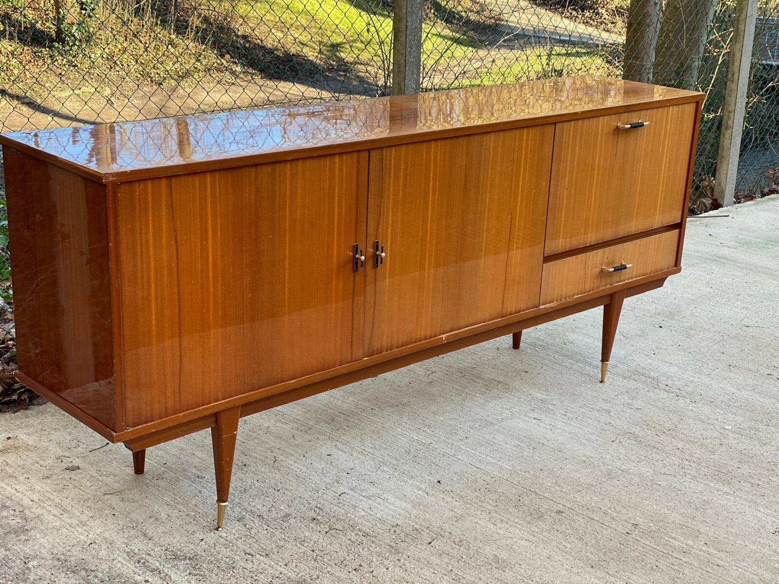 Buffet enfilade scandinave bois massif et palissandre  laquée 220cm 1960