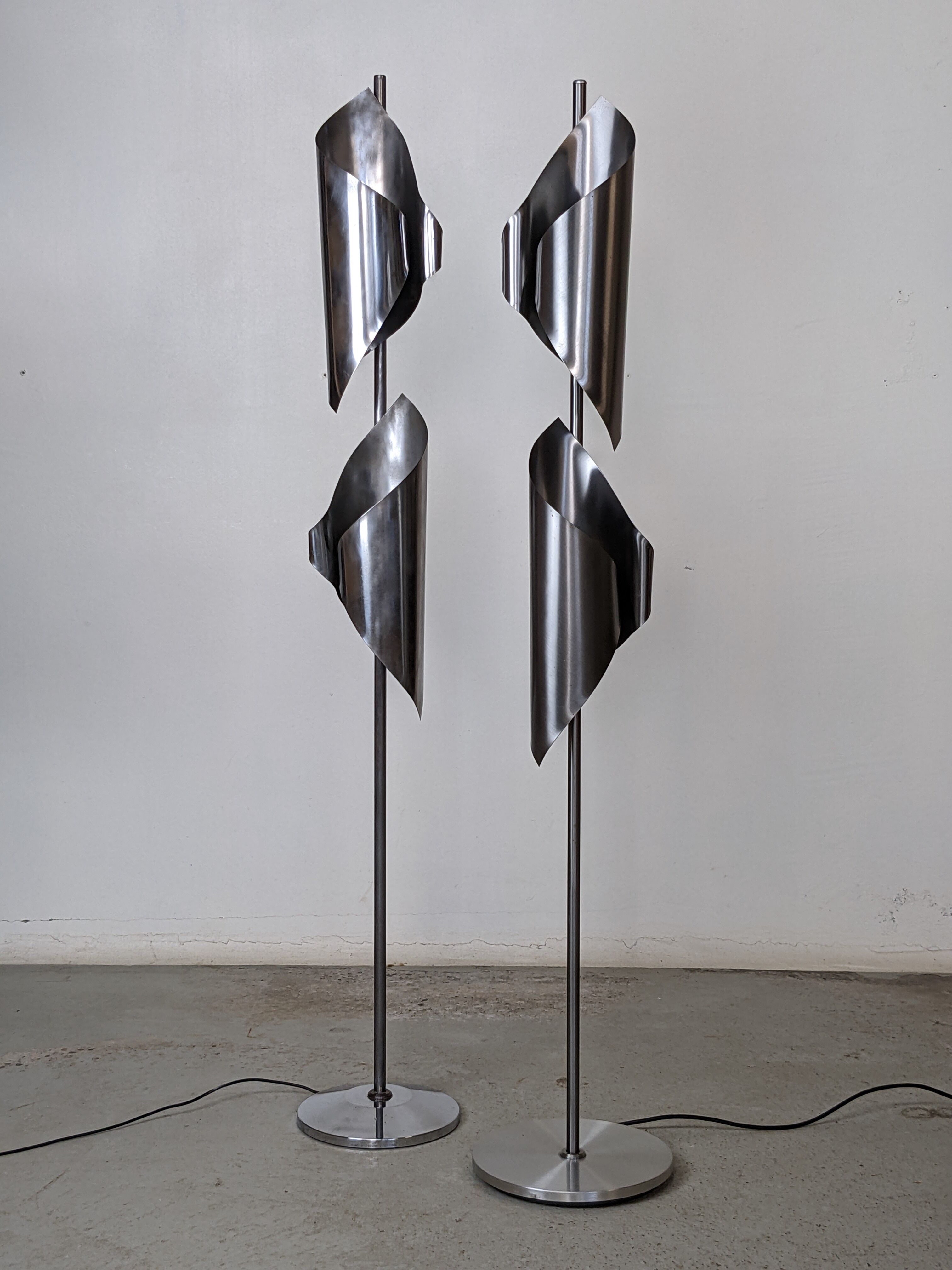 Pair of Space Age Stainless Steel Street Lights - 70s