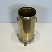 Cylindrical Brass Umbrella Stand with Ring Handles and Claw Feet.
