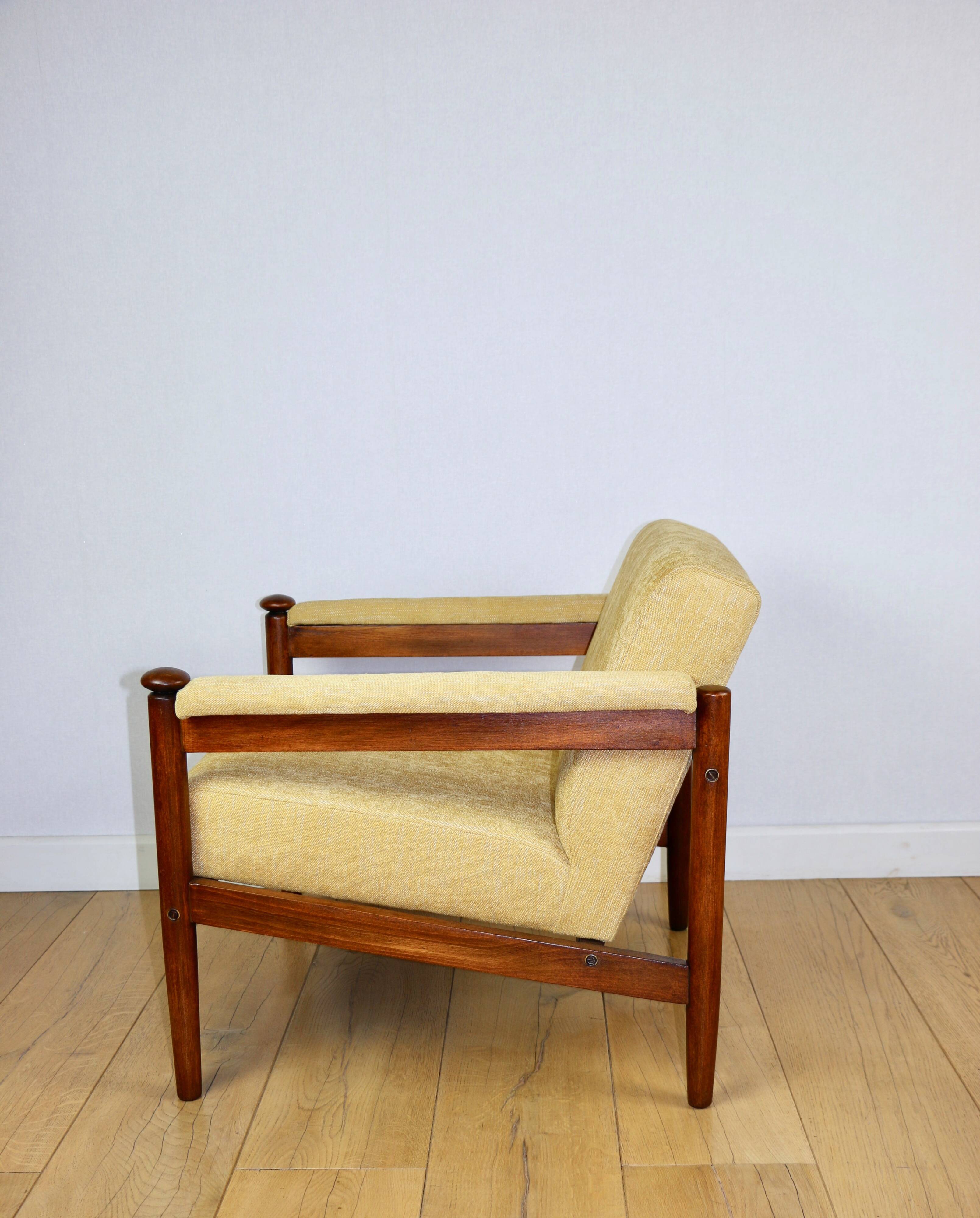 Classic PRL vintage loft armchair 70s yellow cream gold