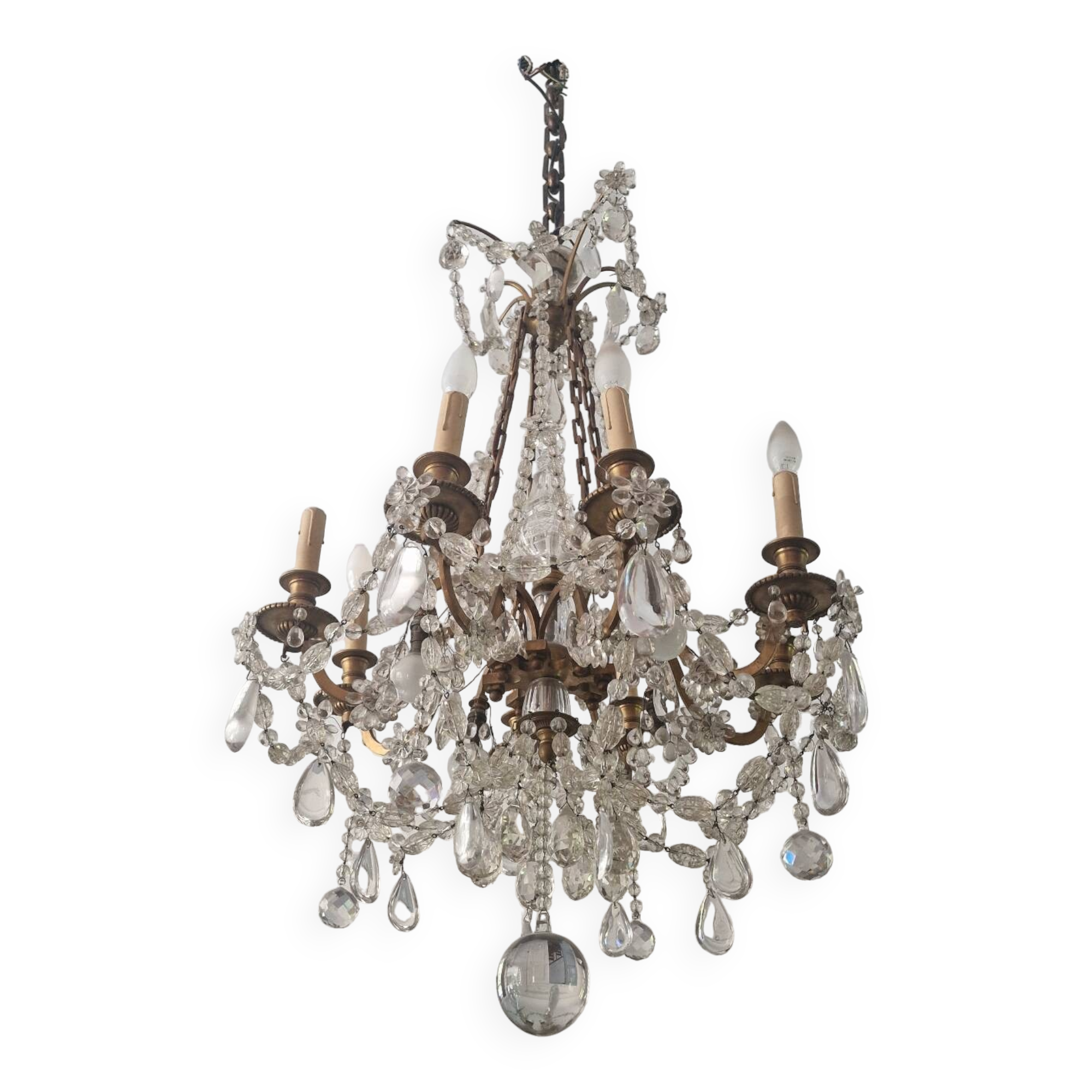 Old large chandelier with baccarat crystal tassels