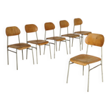 Set of 6 metal and wood school chairs  
Former Czechoslovakia 1960