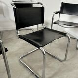 Set of 6 design chairs Matteo Grassi tubular metal and black leather year 70/80 Bauhaus style