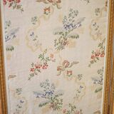 Vintage screen, old 3-panel screen, molded wood and fabric screen