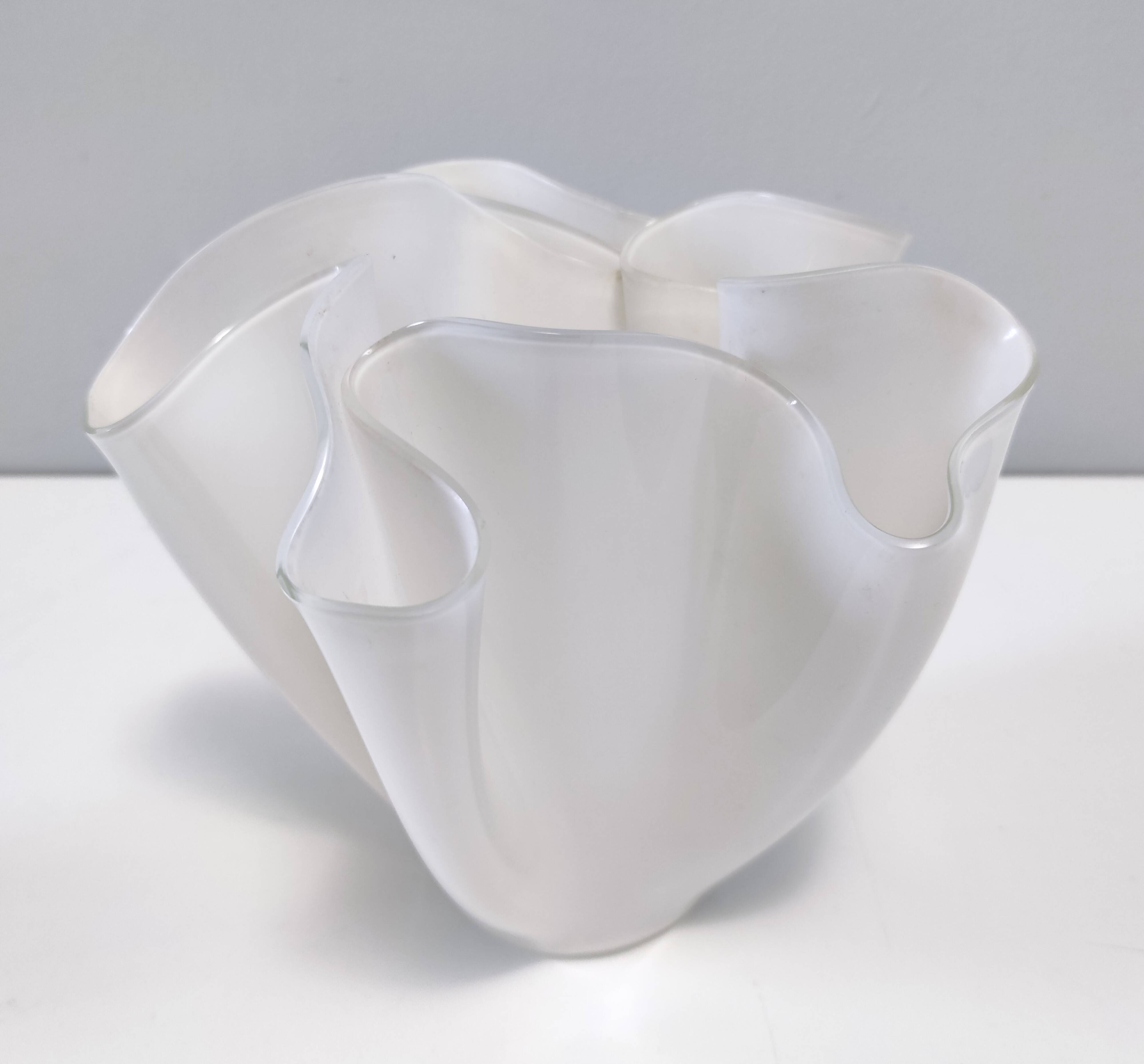 White Glass Vase "Fazzoletto" by Giorgio Berlini, Italy