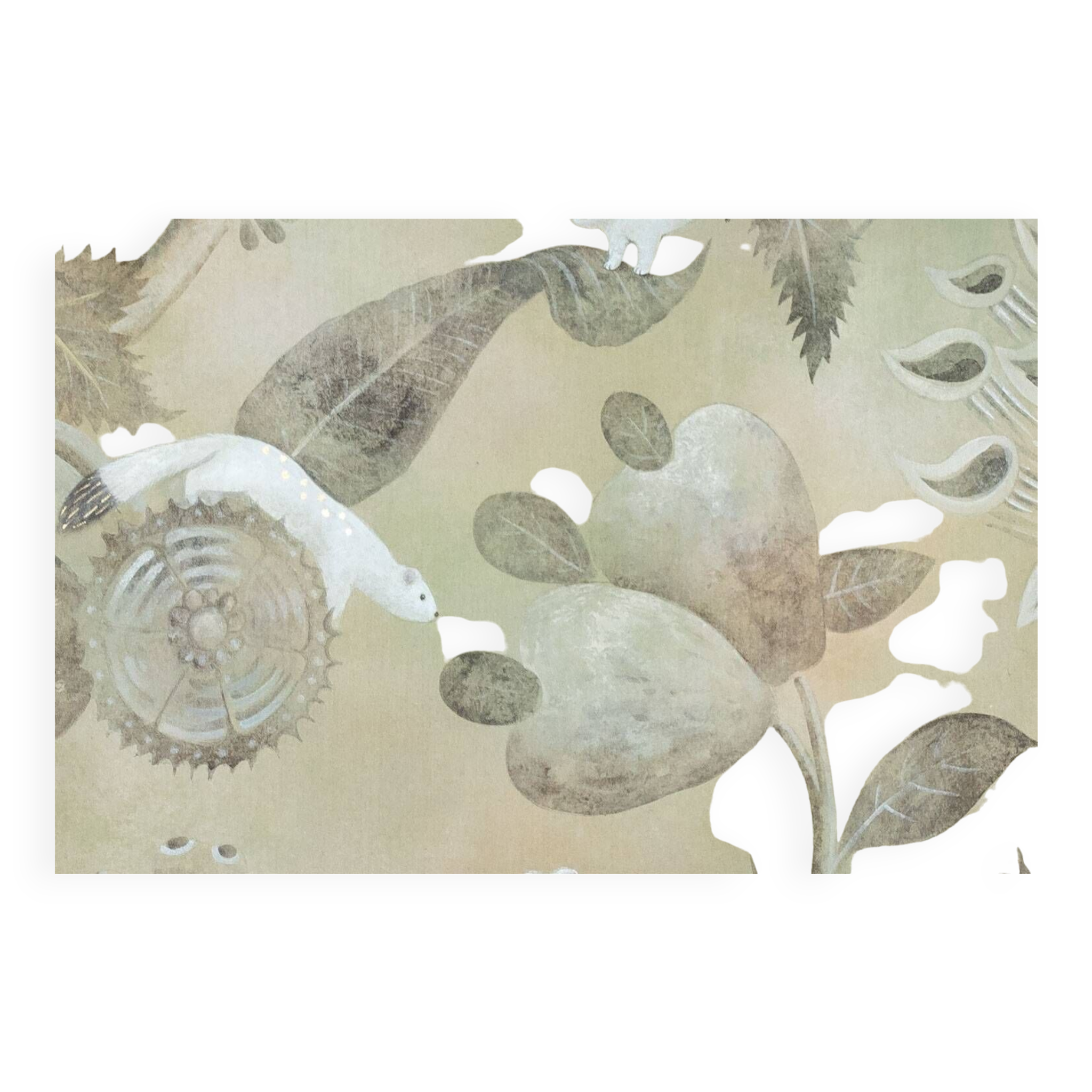 Painted canvas representing ermines. Contemporary Work.