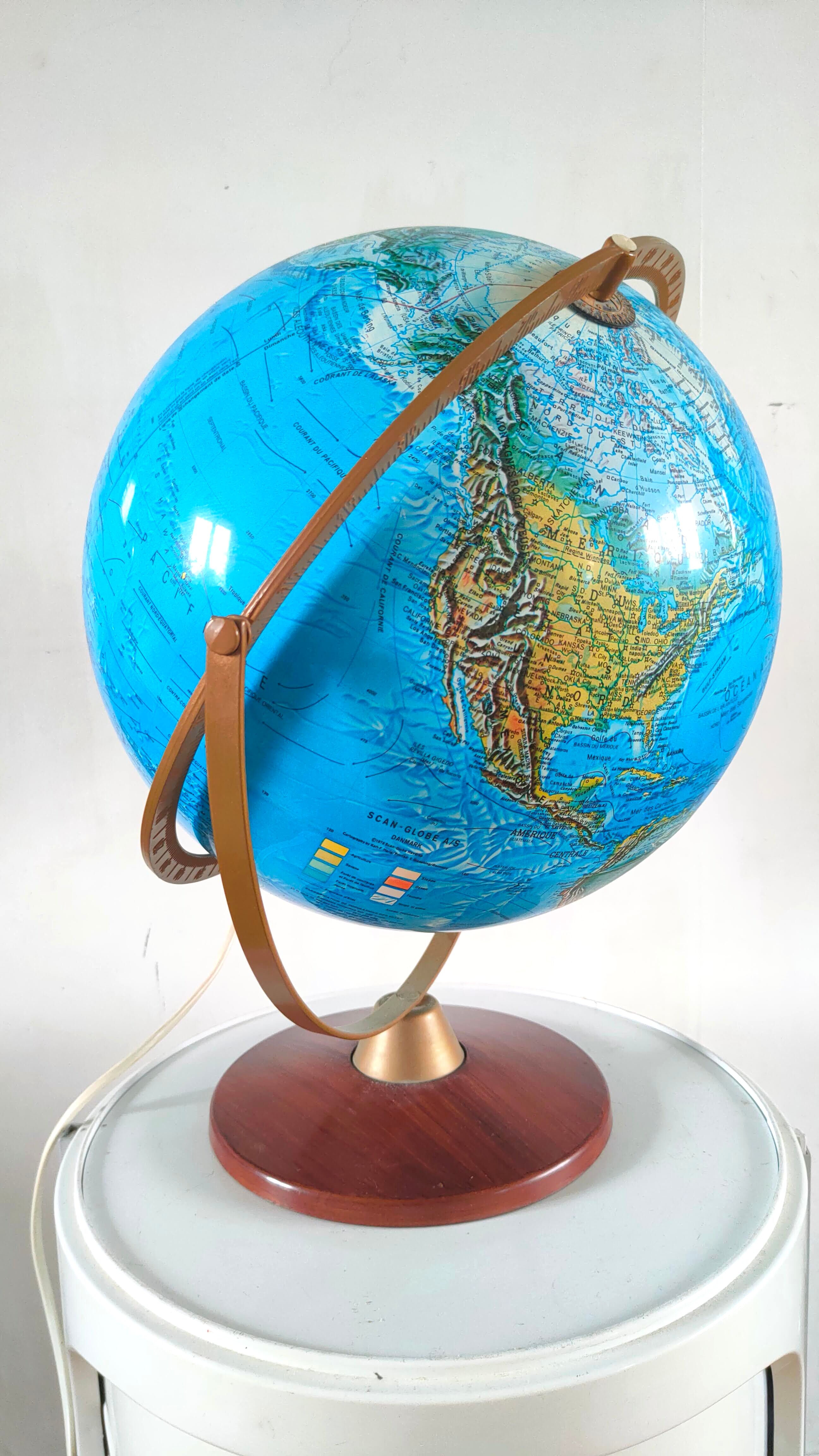 Globe Terrestre Lumineux Scanglobe - Vintage - Bois Et Métal