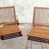 Pair of heaters 60s solid teak two-tone cushions