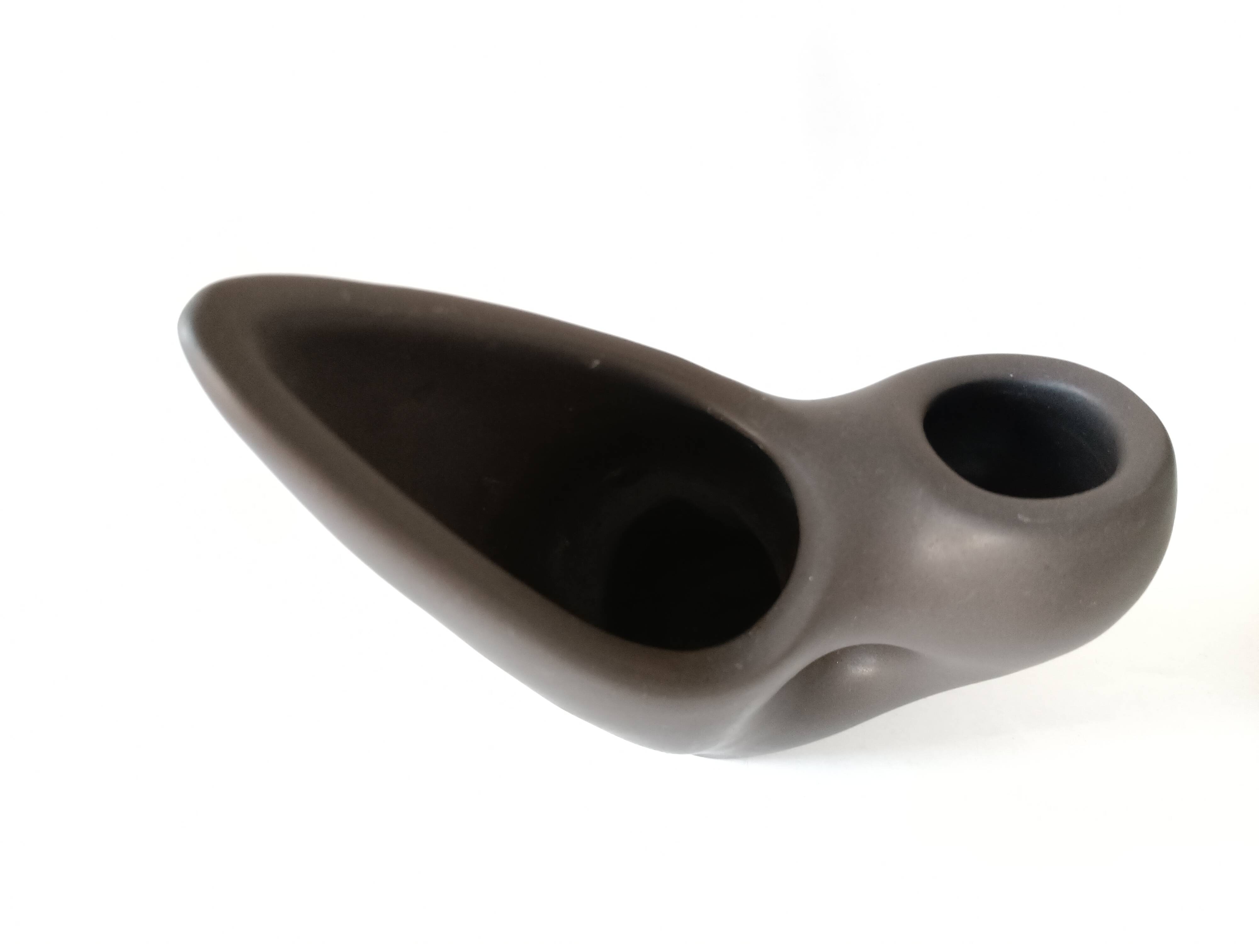 Free-form anthracite grey ceramic vase, Louis Giraud, Vallauris