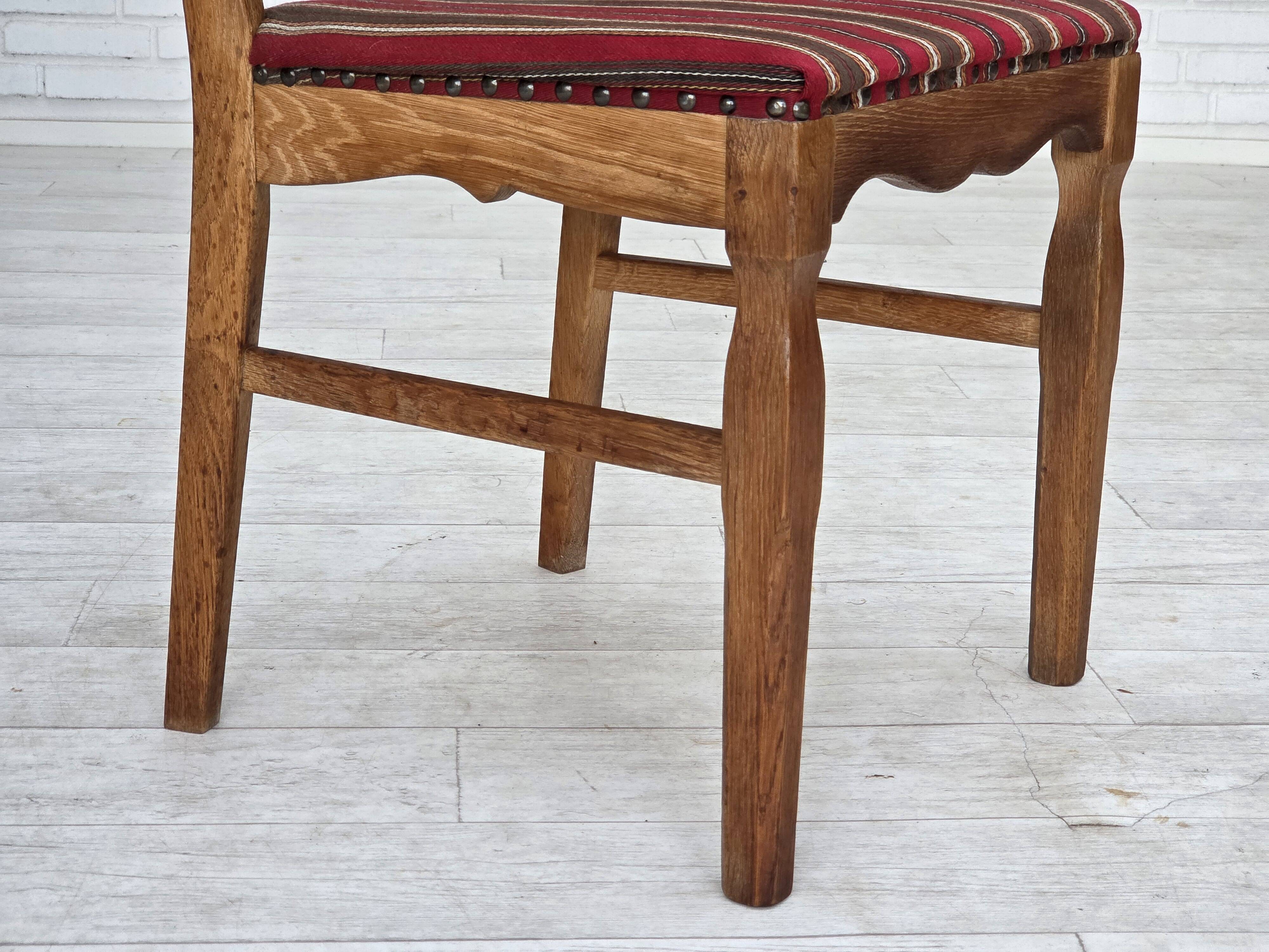 1960s, set of 4 pcs Danish dining chairs, furniture wool, solid oak wood.