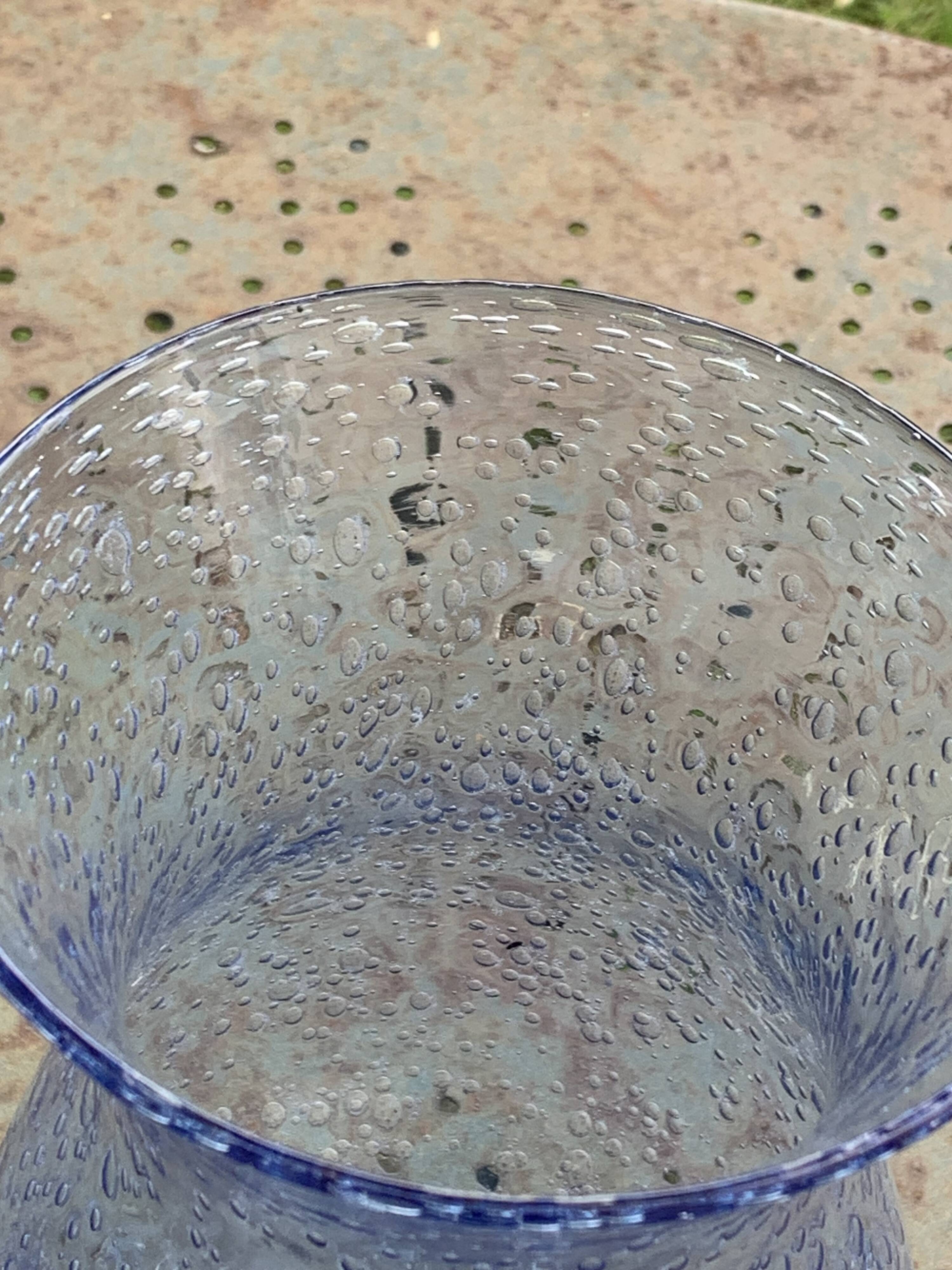 Blue blown glass tealight holder, Biot glassworks, collector's item