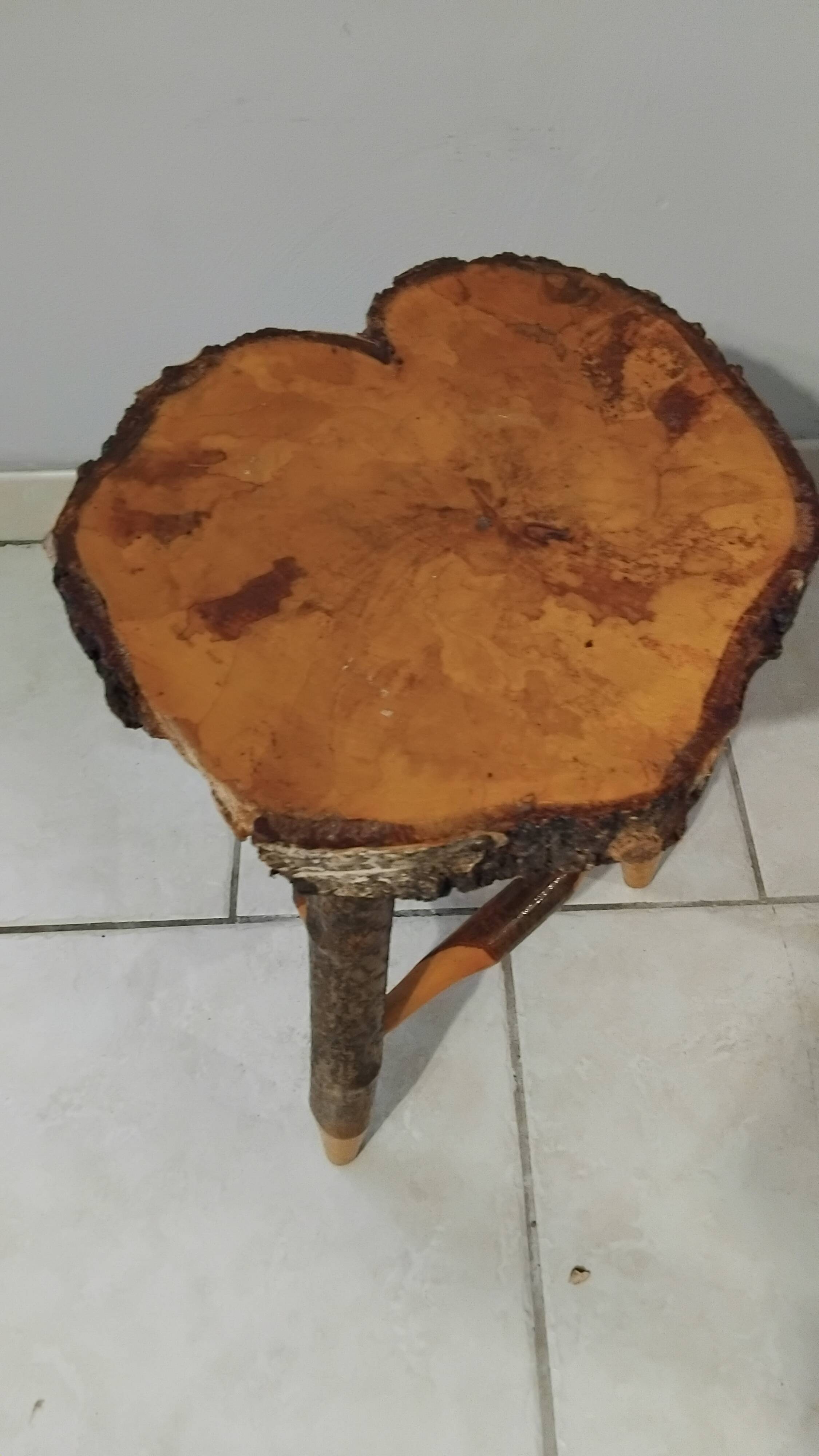 Vintage brutalist wooden stool
