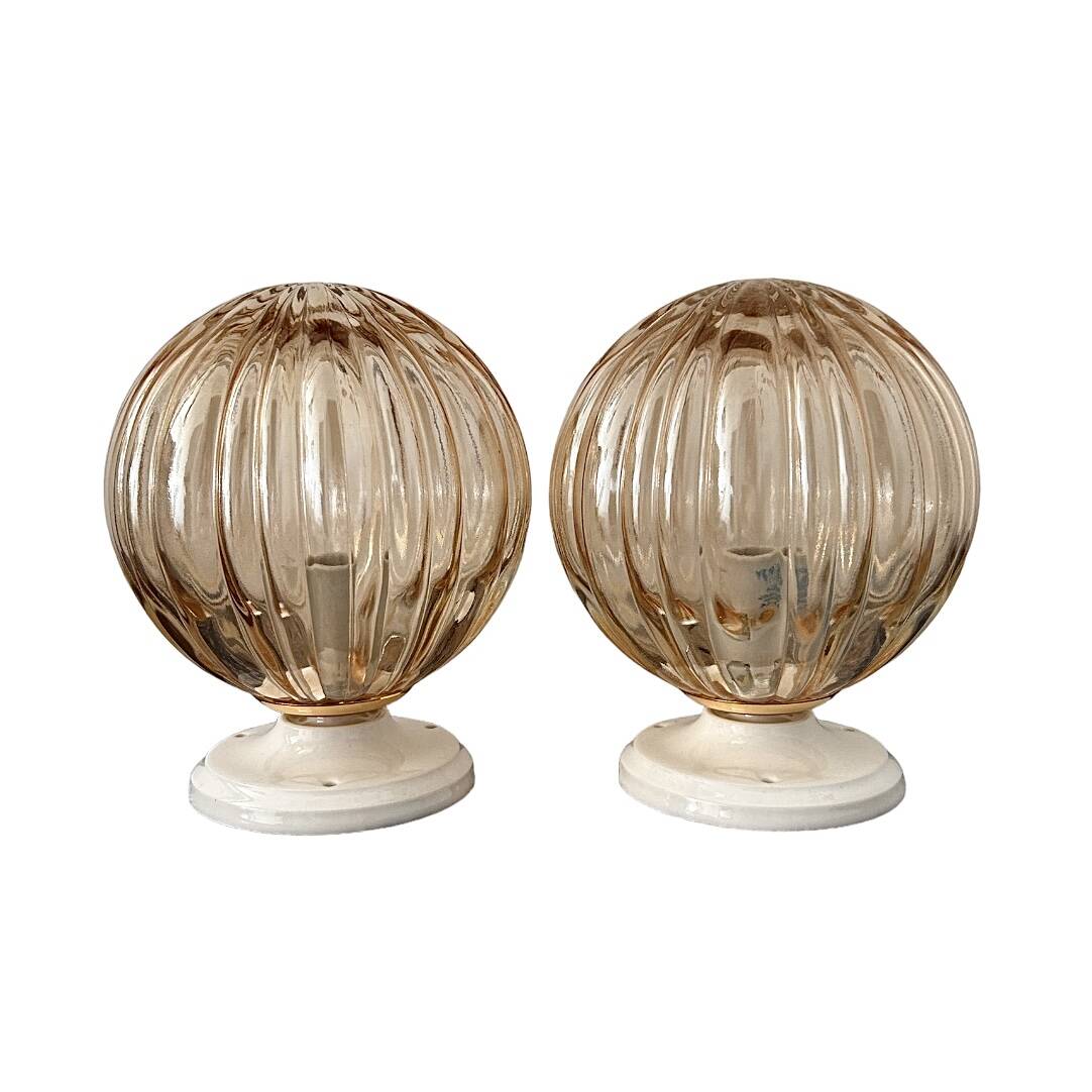 Pair of vintage golden globe wall or ceiling lights