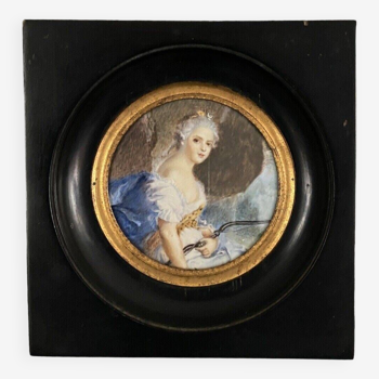 Miniature peinte à la main XXe femme à l'Antique Diane chasseresse