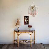 Console table d’appoint en rotin avec miroir rose