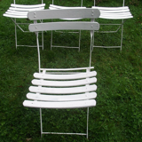 Series of 6 folding garden chairs in iron and old wooden slats