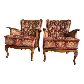 Ensemble de 2 sièges/fauteuils/sièges club baroques vintage