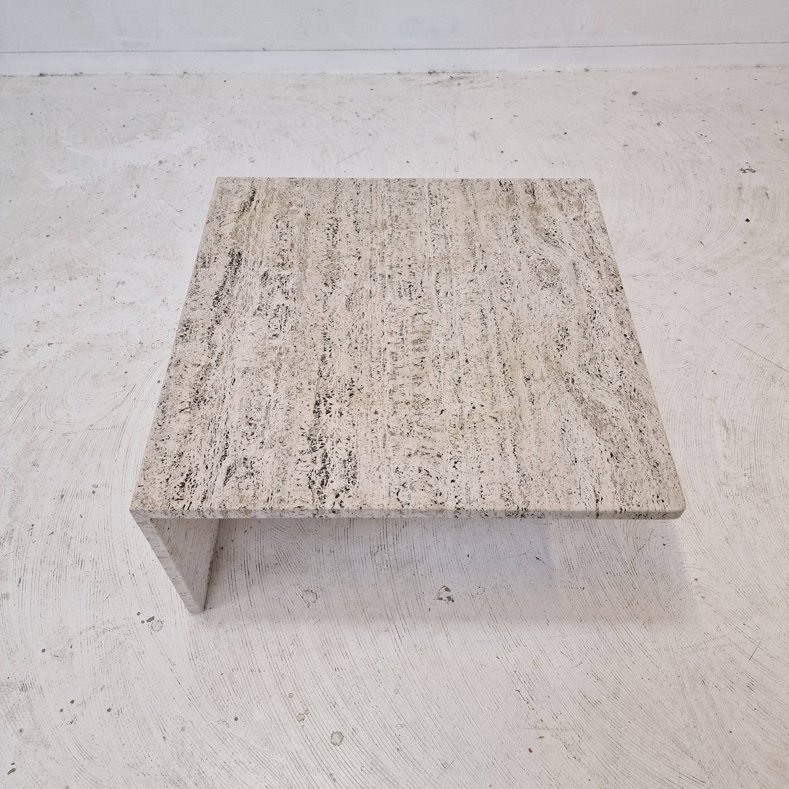 Square Travertine Coffee Table by Up & Up Italy, 1970s