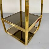 Étagère Pyramide design Hollywood Regency  Laiton Doré  Verre Fumé an. 60