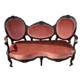 Banquette a médaillons époque Napoléon III en palissandre